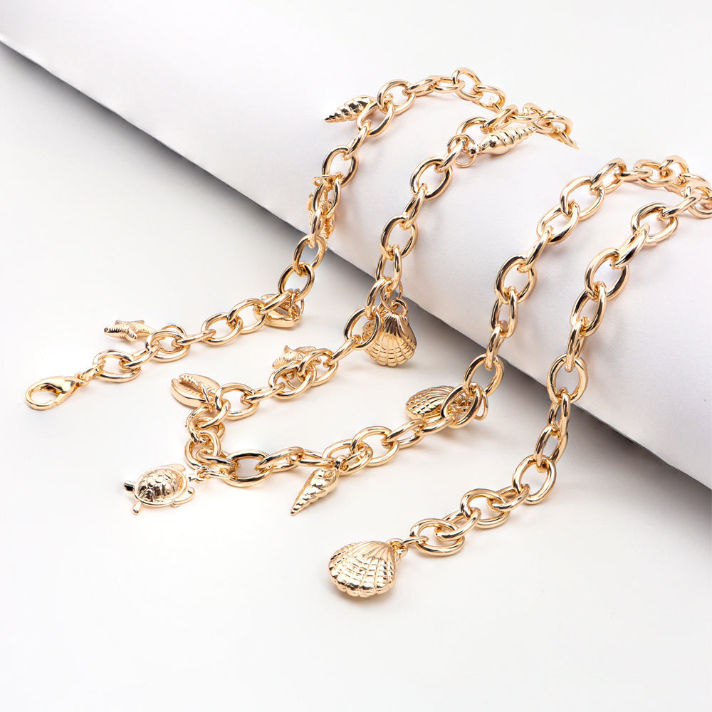 Mermaidcore Shell Starfish Charm Waist Chain Belt – Electroplated Alloy, 100 cm
