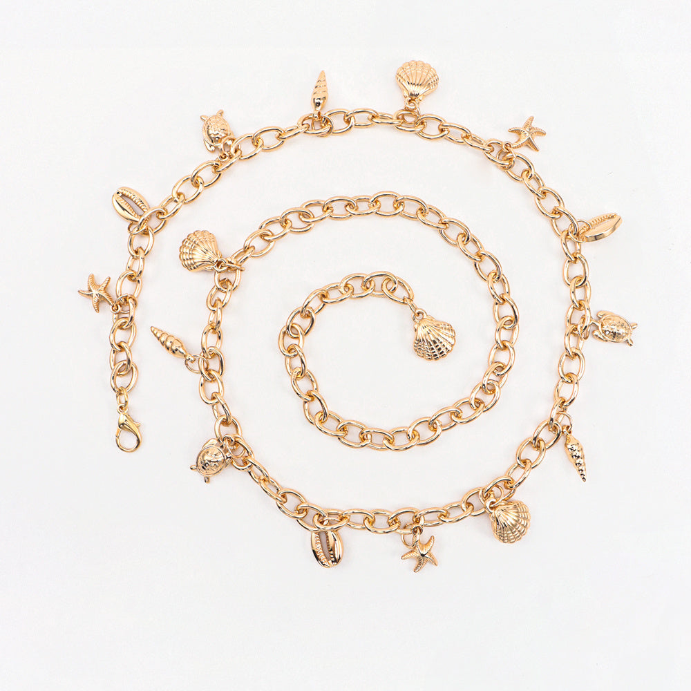Mermaidcore Shell Starfish Charm Waist Chain Belt – Electroplated Alloy, 100 cm