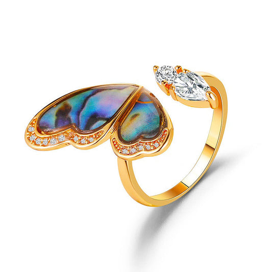 Fairycore Natural Stone & Shell Wing Ring