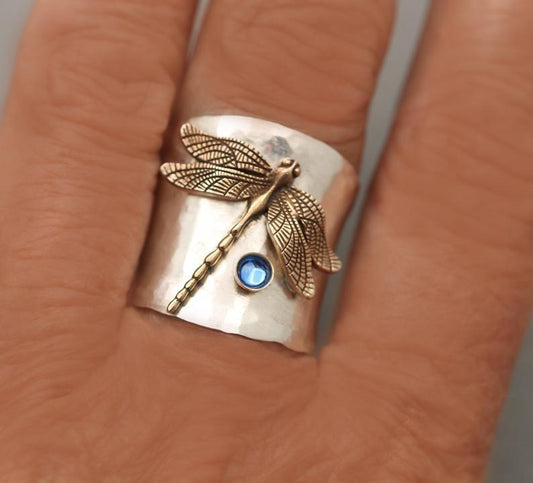 Fairycore Moonstone Dragonfly Ring Ladies