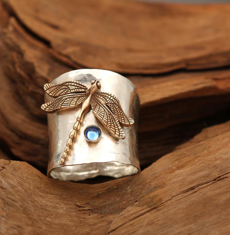 Fairycore Moonstone Dragonfly Ring Ladies
