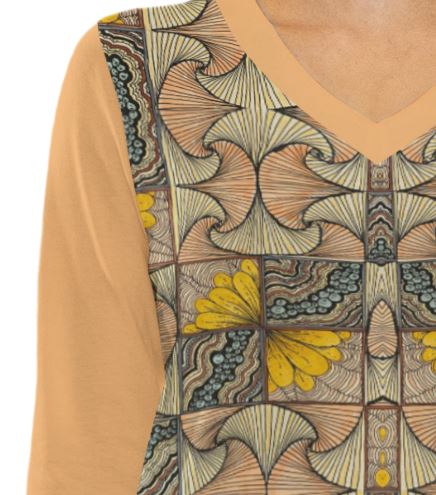 All-Over Print Women's Loose V-Neck T-Shirt With Long Sleeve