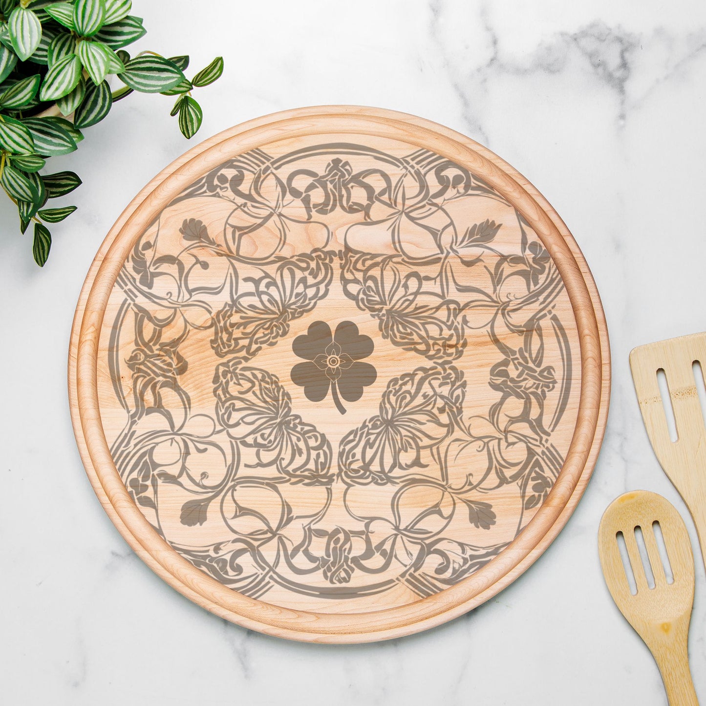 Good Luck Round Charcuterie Board with Groove - 13.5” x 13.5”