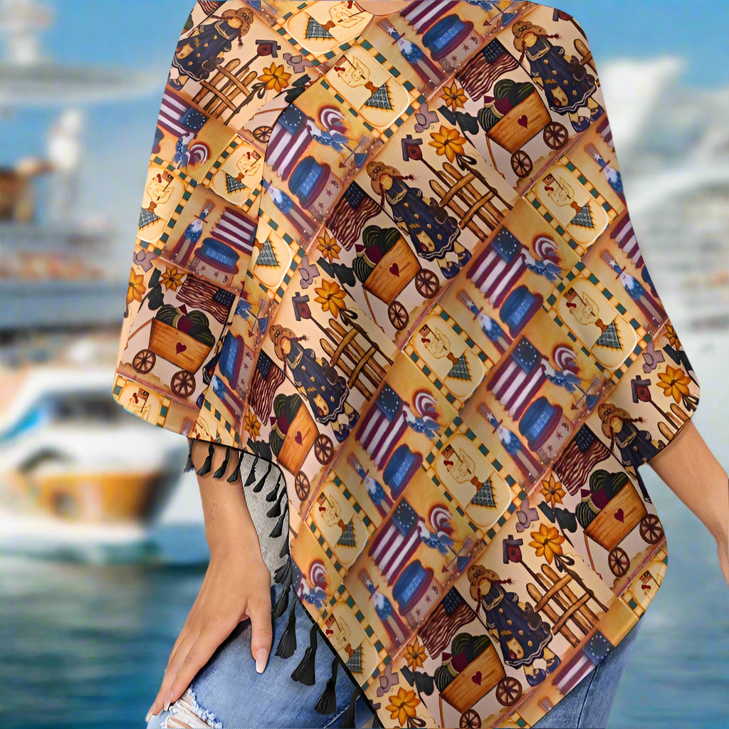 Suzanne Independence Day Knitted Poncho with Fringed Edge – Cozy & Chic by PGP Holiday