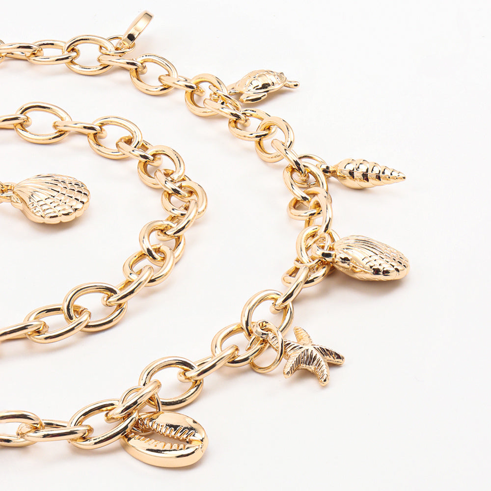 Mermaidcore Shell Starfish Charm Waist Chain Belt – Electroplated Alloy, 100 cm