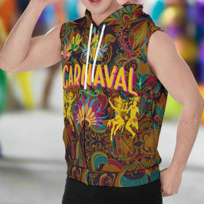 PGP Holiday Carnaval Men's Zipper-Up Sleeveless Hoodie – Athletic Slim Fit for Ultimate Comfort