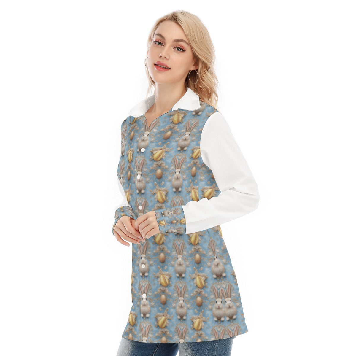 PGP Holiday Meadow Bunny Women's Easter Long Shirt – Stylish & Versatile Spring Wear