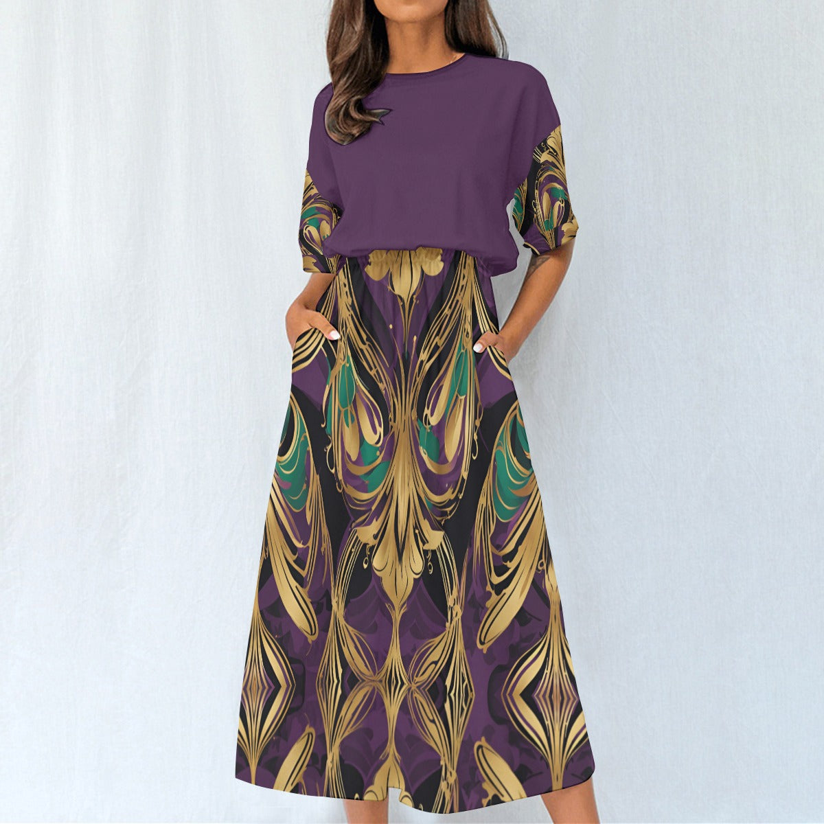 PGP Holiday Mardi Gras Lunaria Gown – Elegant, Flowy & Flattering Elastic Waist Dress