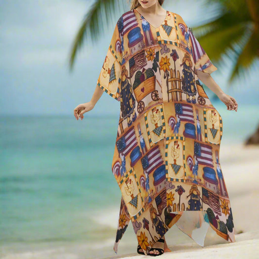 Suzanne Independence Day Light as Silk V-Neck Cruise Kaftan – Multi-Use Resortwear by PGP Holiday