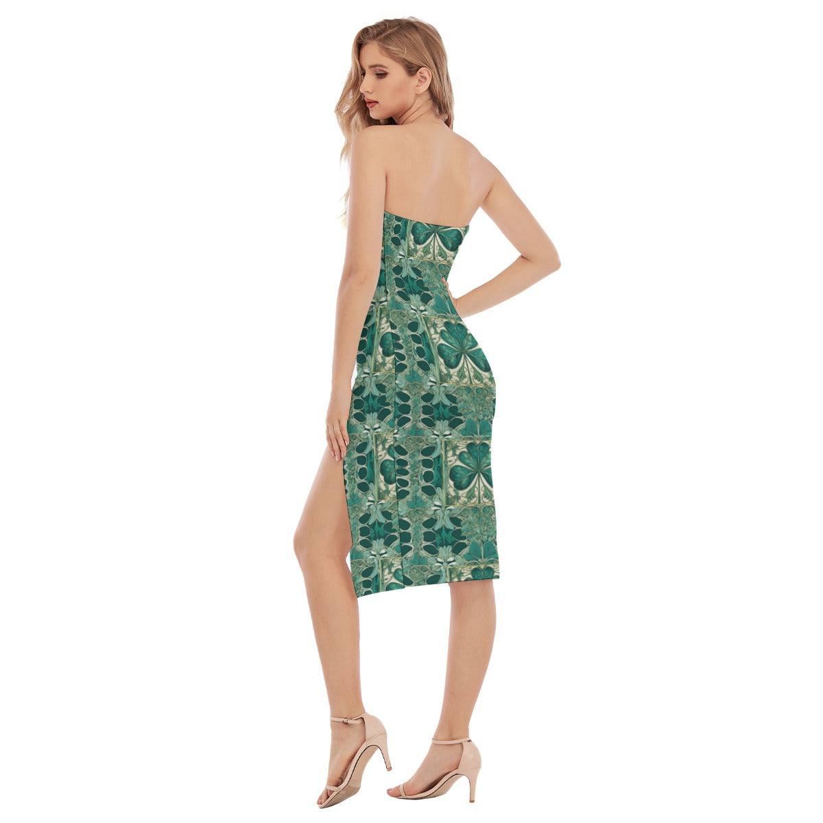 PGP Holiday Nouveau Shamrock Side Split Tube Dress – Versatile Microfiber Dress for Party or Evening