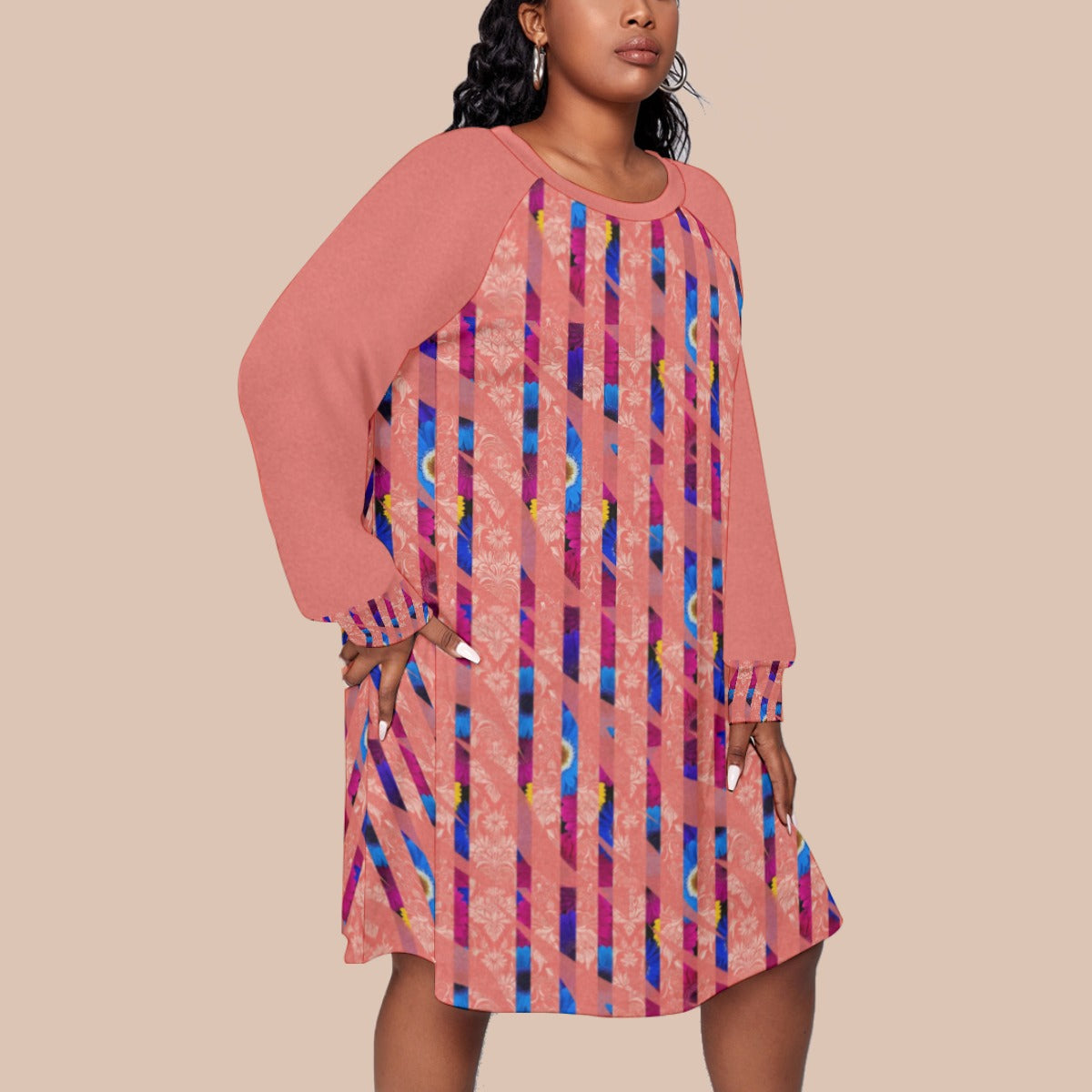 PGP Holiday Women's Bold Bloom Print Jersey Dress With Raglan Sleeve (Plus Size)