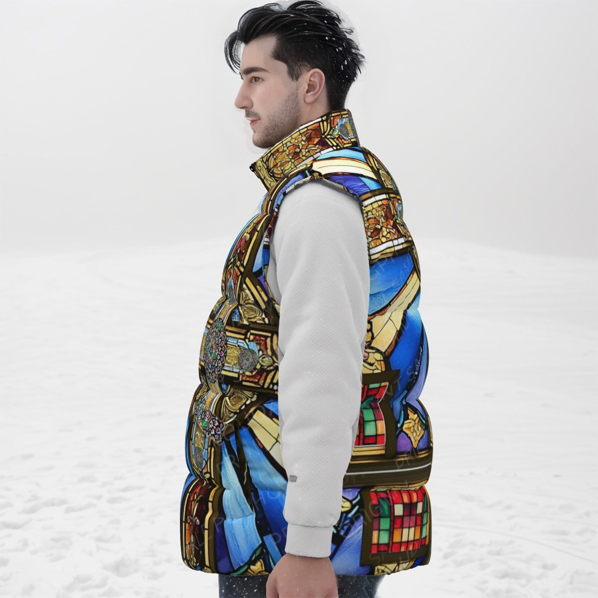 Orthodox Three-Wood Cross Stained Glass Unisex Down Vest – Warm, Windproof & Lightweight