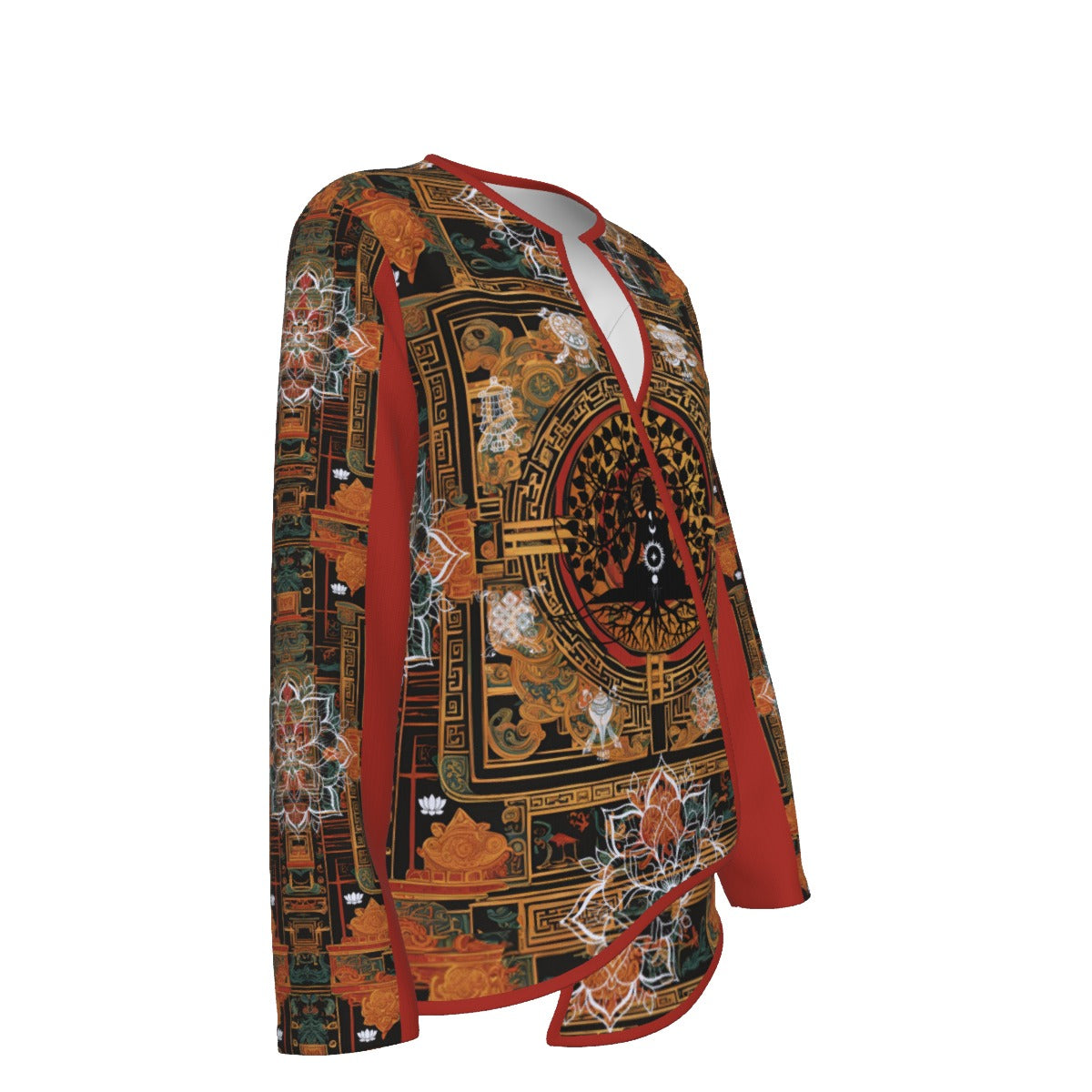 PGP Holiday Tibetan Ember Open Surplice Top – Exotic V-Neck Outerwear - Rust