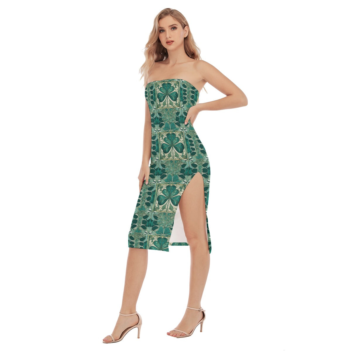 PGP Holiday Nouveau Shamrock Side Split Tube Dress – Versatile Microfiber Dress for Party or Evening