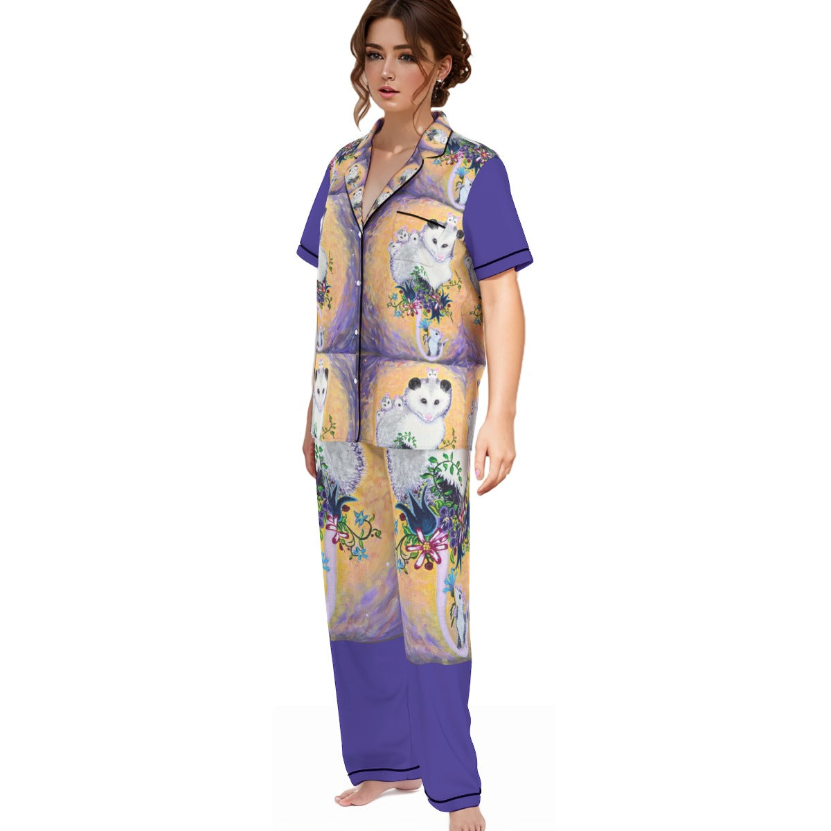 PGP Margeaux Super Mom Satin-Soft Pajama Set with Contrast Piping and Elastic Waist