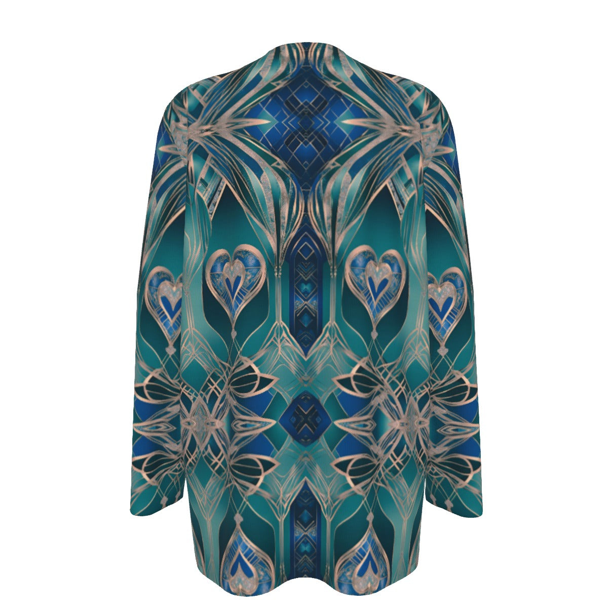 PGP Holiday Eros Époque Pocket Cardigan - Aqua Teal & Gold Art Deco Design