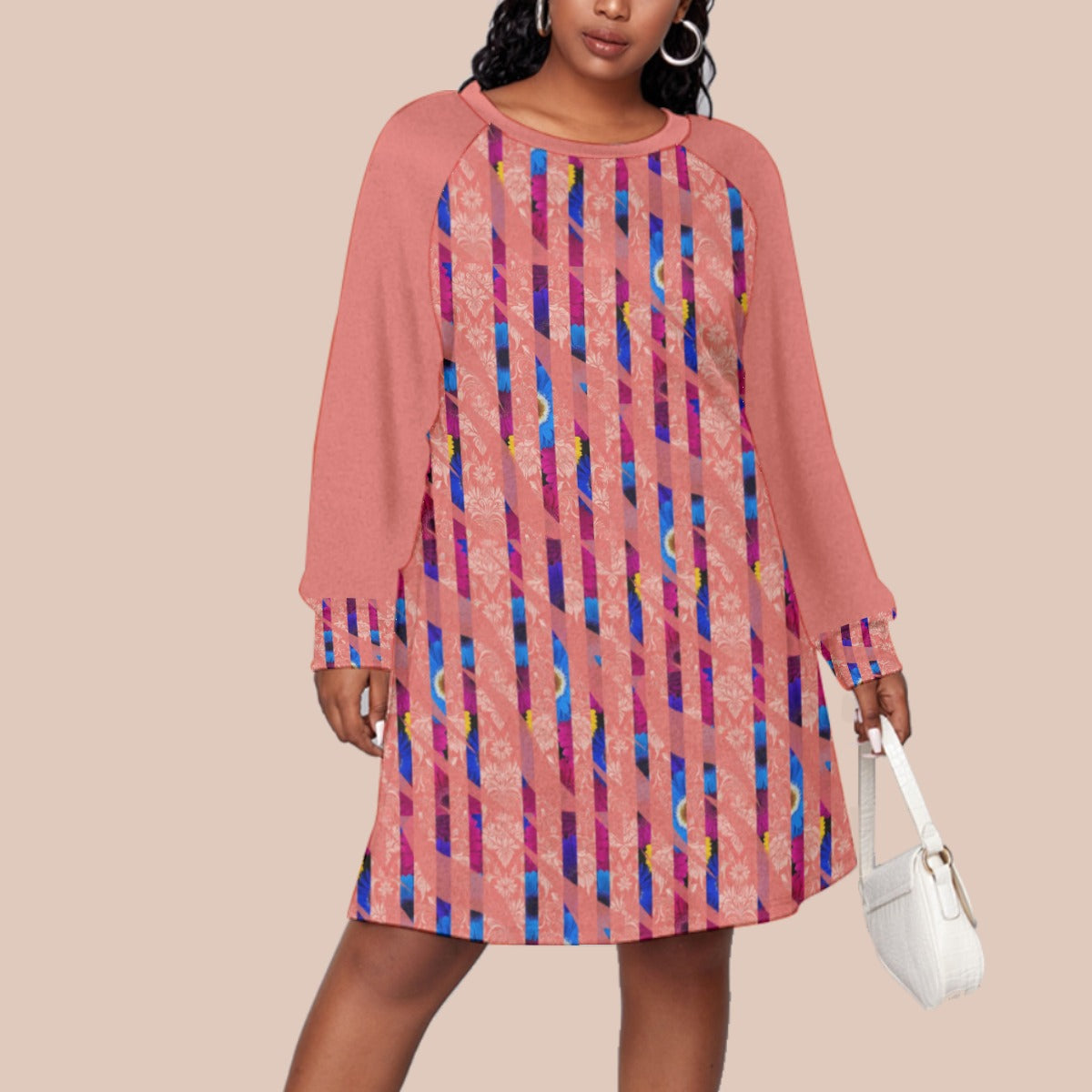PGP Holiday Women's Bold Bloom Print Jersey Dress With Raglan Sleeve (Plus Size)