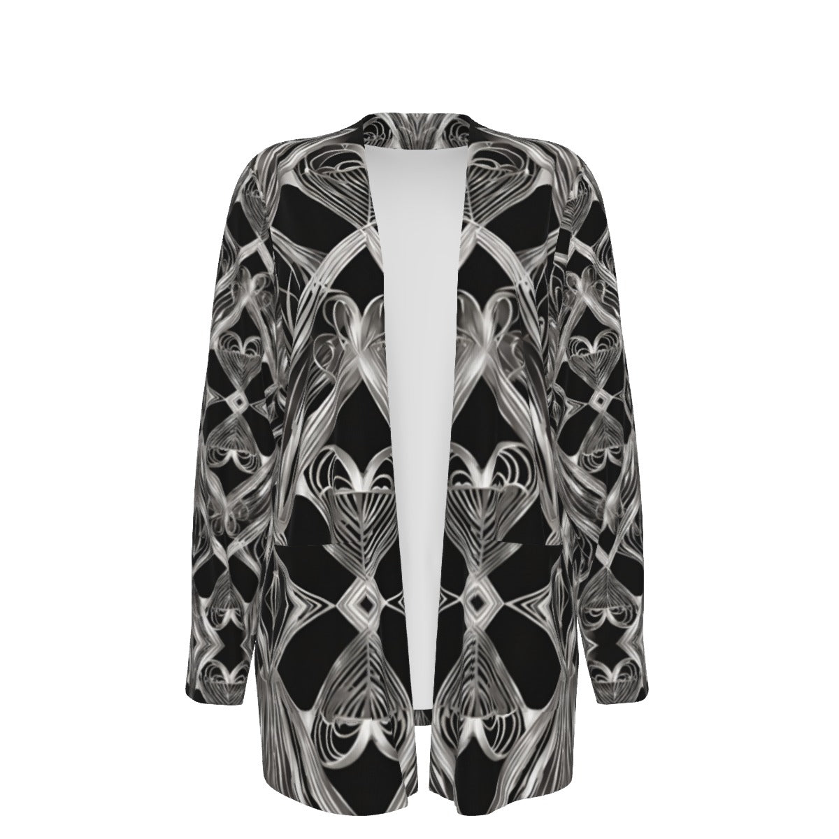PGP Holiday Eros Époque Pocket Cardigan - Silver & Black Art Deco Design
