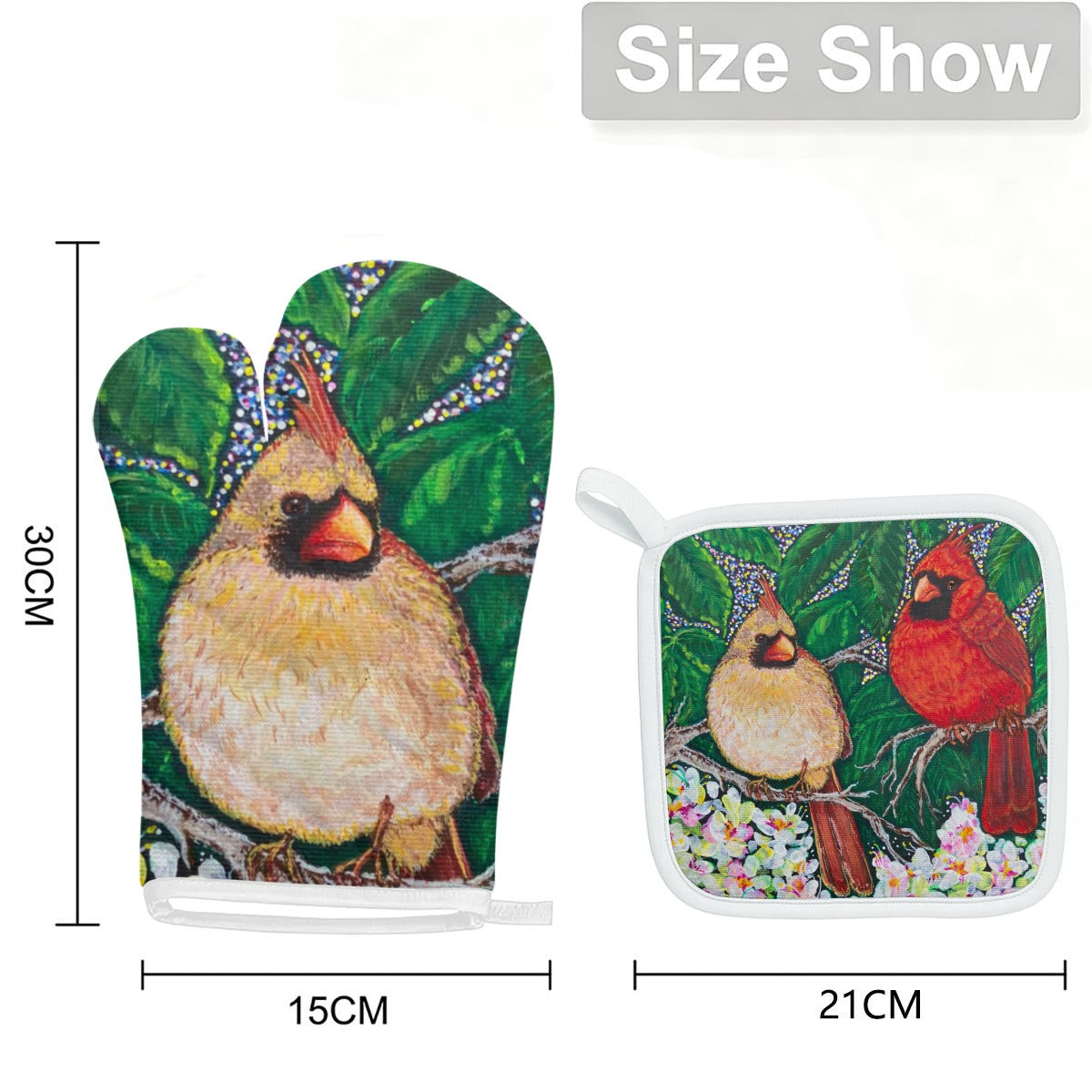 Margeaux Love in Bloom Cardinal Heat Resistant Oven Mitt and Pot Holder Set