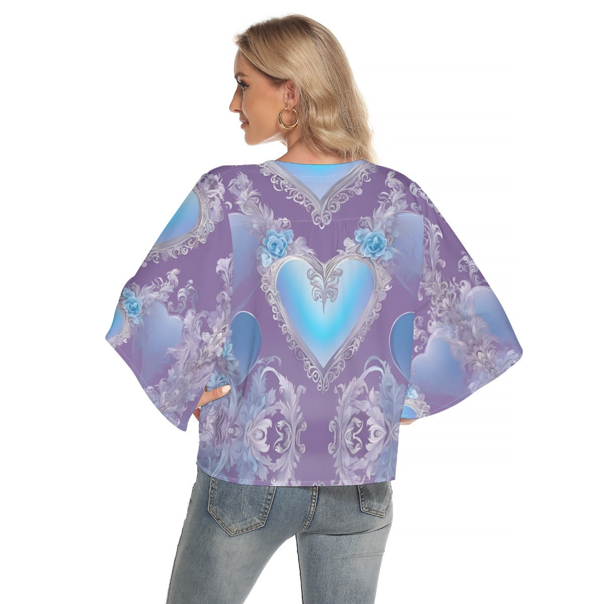 PGP Holiday She Prefers Silver Line - Cloud - Light Muse Sleeve Light V-Neck Front Buttoned Top