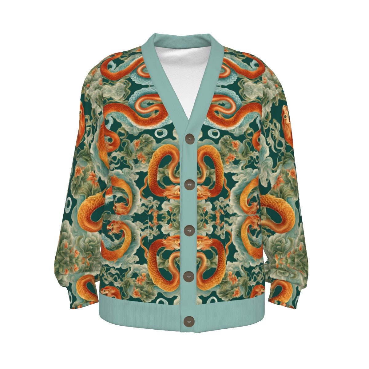 PGP Holiday Unisex Knitted Fleece Cardigan | Jade Fortune Green & Aqua | Health, Wealth & Abundance