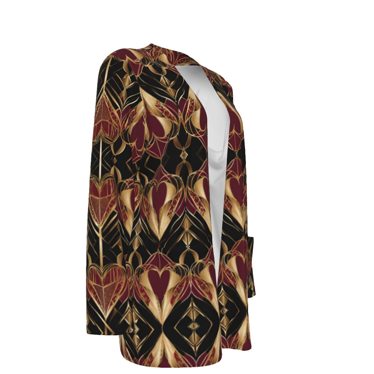 PGP Holiday Eros Époque Pocket Cardigan - Crimson & Gold Art Deco Design