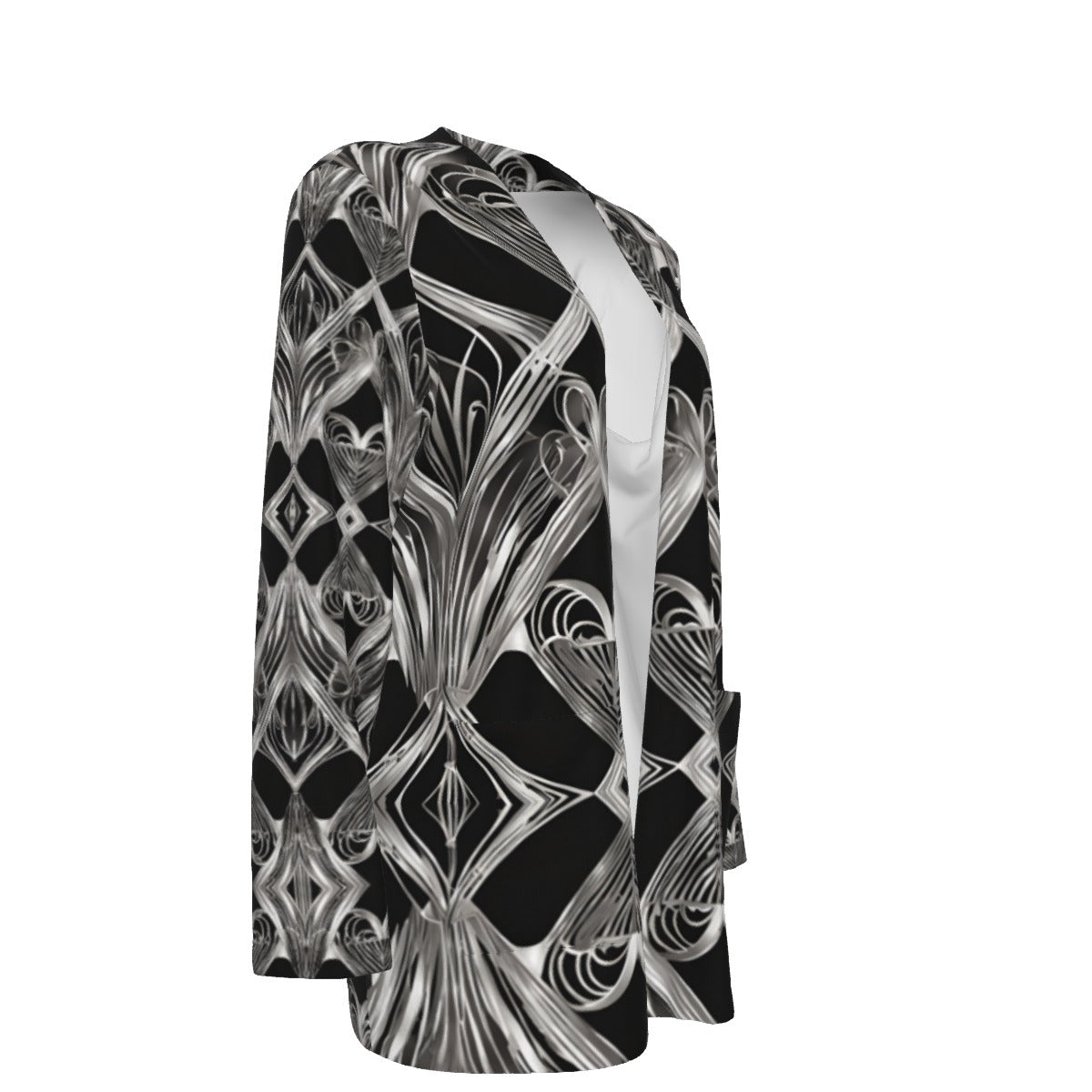 PGP Holiday Eros Époque Pocket Cardigan - Silver & Black Art Deco Design