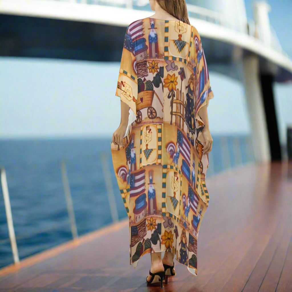 Suzanne Independence Day Light as Silk V-Neck Cruise Kaftan – Multi-Use Resortwear by PGP Holiday