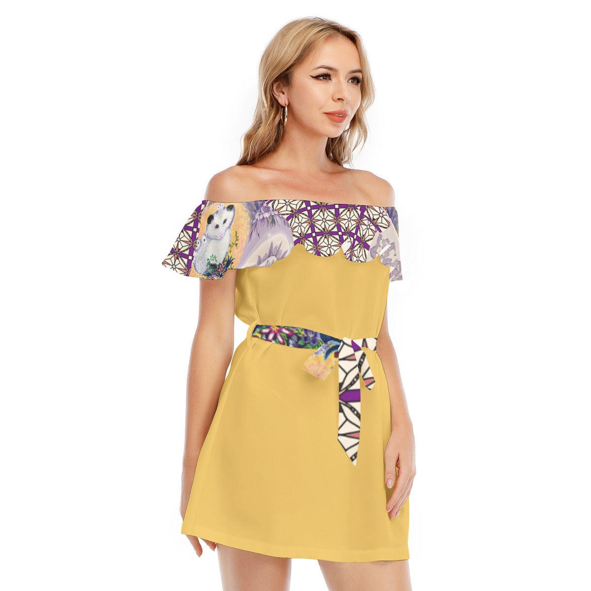 PGP Margeaux Super Mom Chiffon Lotus Leaf Dress – Off-Shoulder Ruffle Elegance for Spring Days