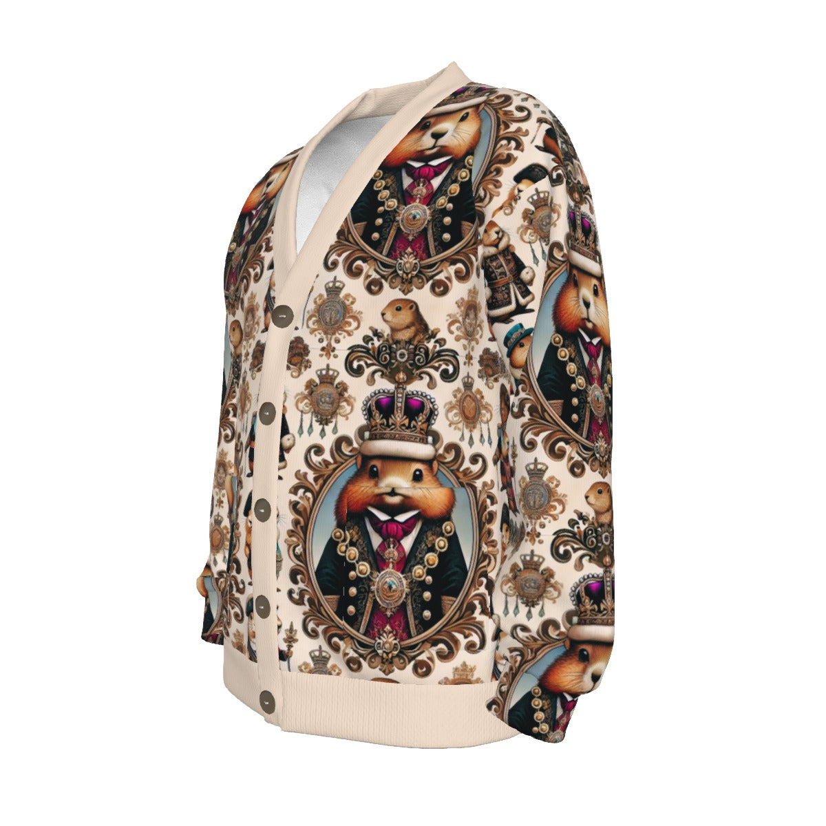 PGP Holiday Groundhog Monarchy Unisex V-Neck Knitted Fleece Cardigan – Classic, Warm & Stylish!