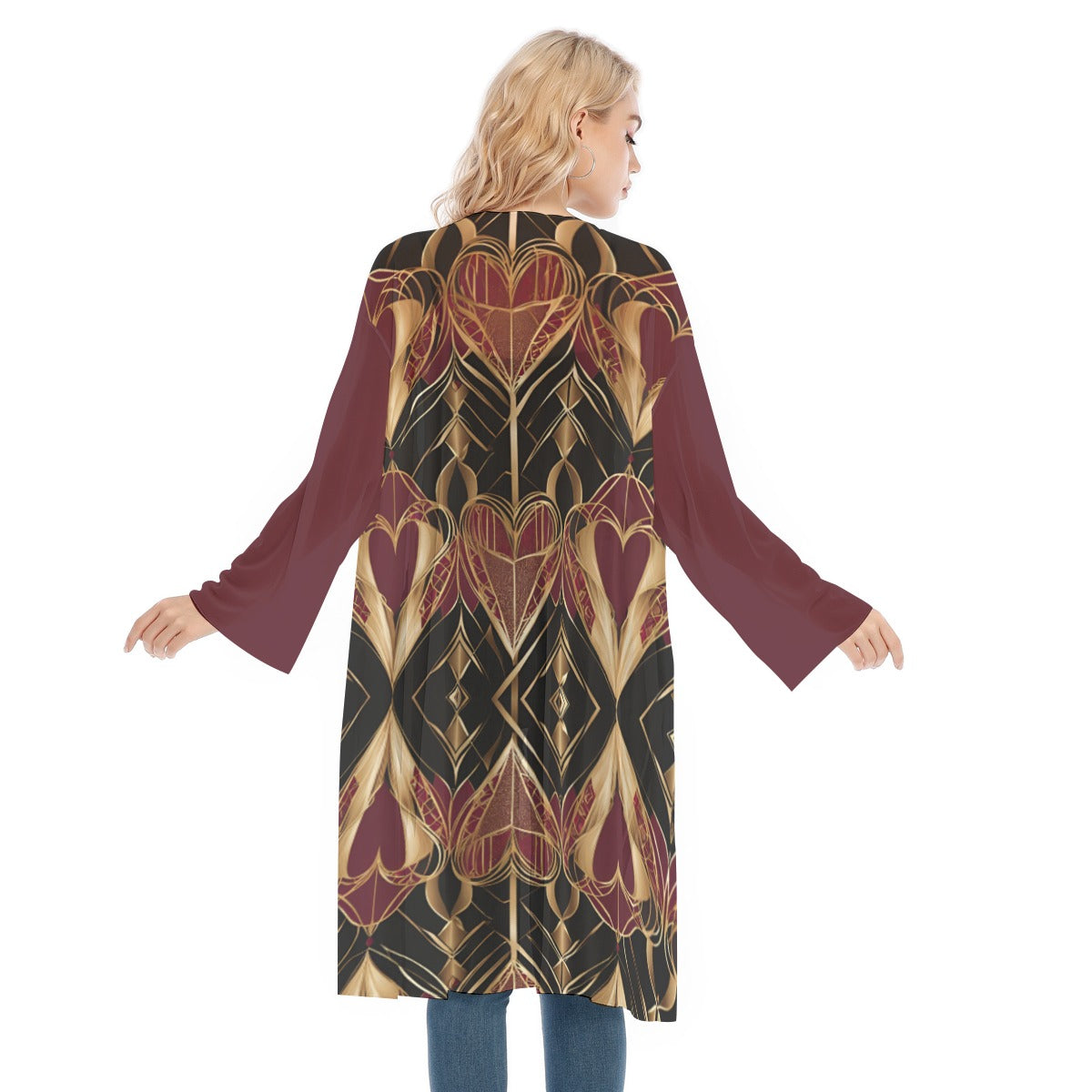 PGP Holiday Eros Époque Mesh Cardigan - Crimson & Gold Art Deco | Valentine's Day Glam