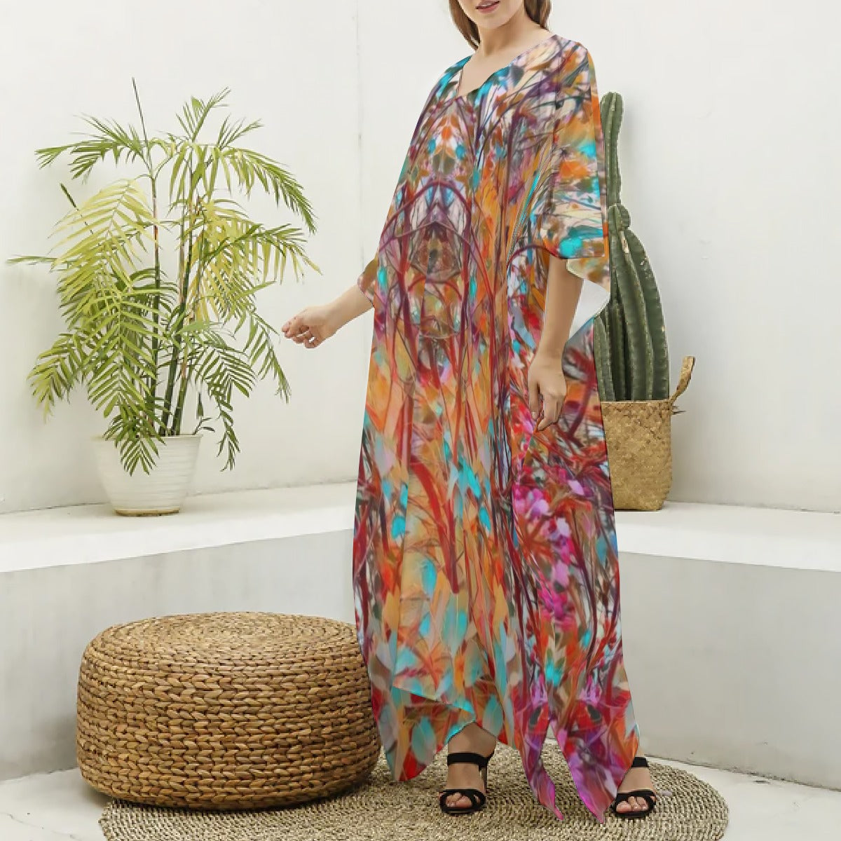 PGP Holiday Lilac Bloom Silky V-neck Kaftan