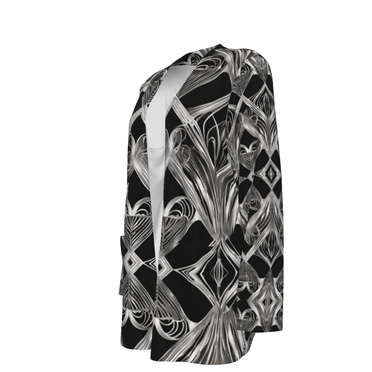 PGP Holiday Eros Époque Pocket Cardigan - Silver & Black Art Deco Design