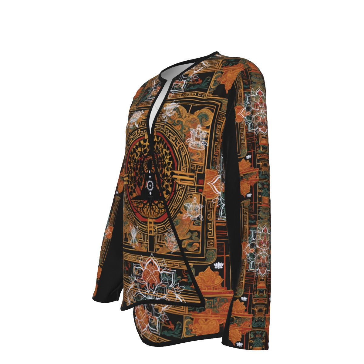 PGP Holiday Tibetan Ember Open Surplice Top – Exotic V-Neck Outerwear - Black