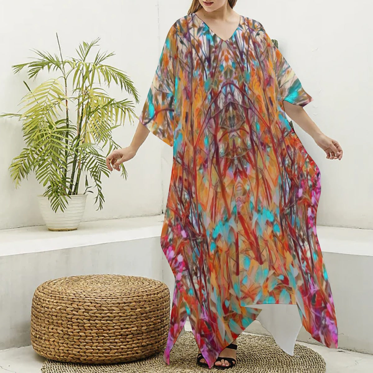 PGP Holiday Lilac Bloom Silky V-neck Kaftan