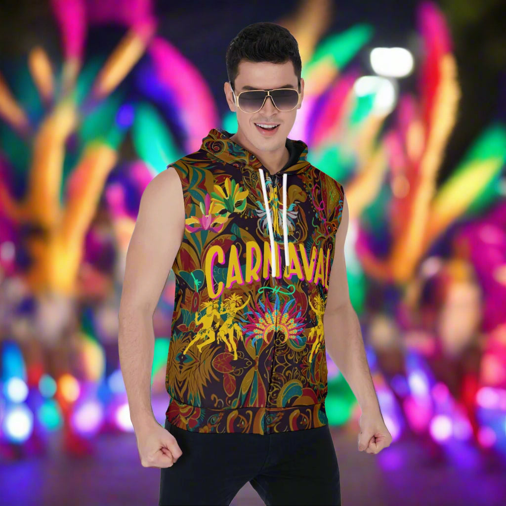 PGP Holiday Carnaval Men's Zipper-Up Sleeveless Hoodie – Athletic Slim Fit for Ultimate Comfort