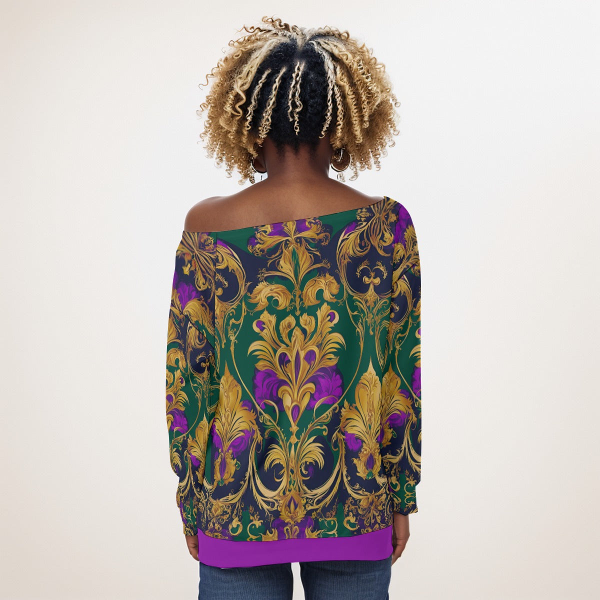 PGP Holiday Mardi Gras Off-Shoulder Sweatshirt – Sexy, Cozy & Curve-Flattering