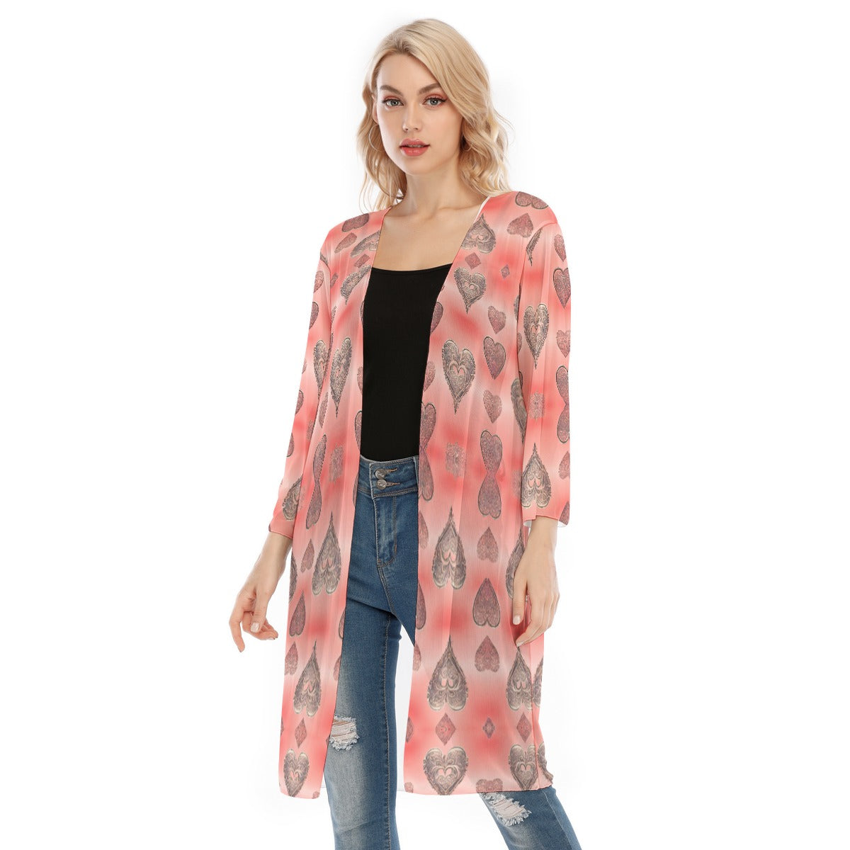 PGP Holiday She Prefers Silver Line - Coral - Designer V-neck Persia Mesh Cardigan
