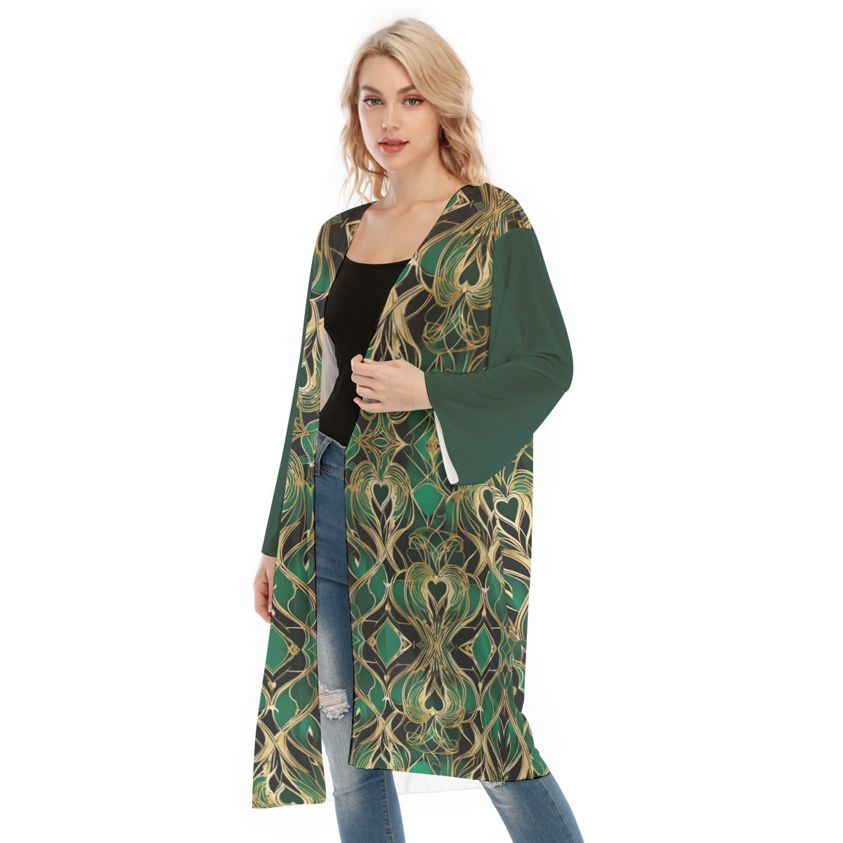 PGP Holiday Eros Époque Mesh Cardigan - Emerald & Gold Art Deco | Valentine's Day Style