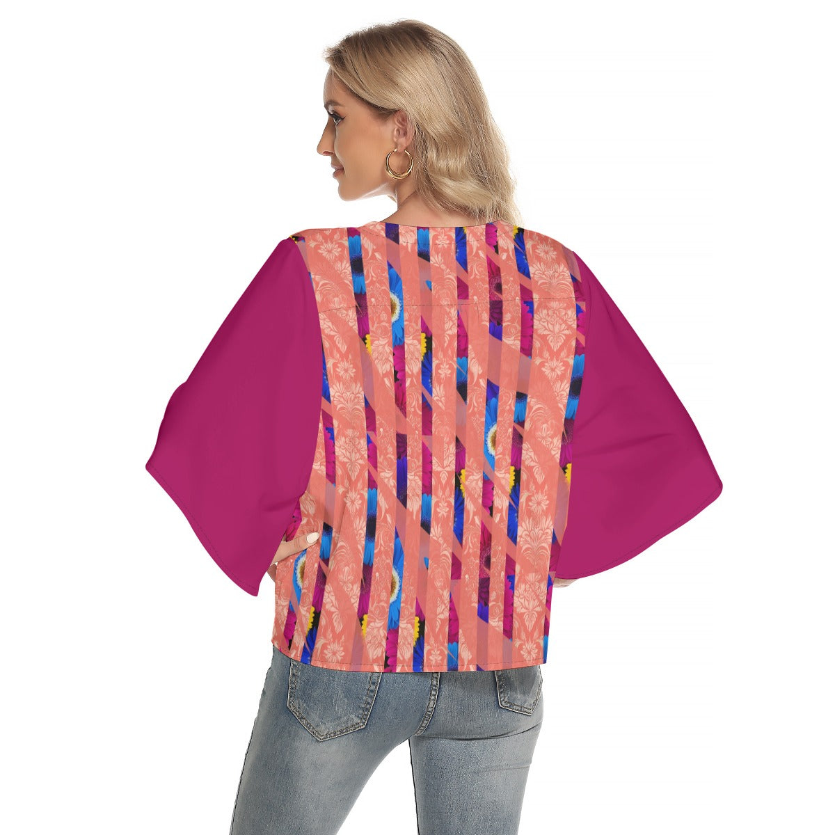 PGP Holiday Women's Bold Bloom Bat Sleeve V-neck Blouse with Four-way Stretch