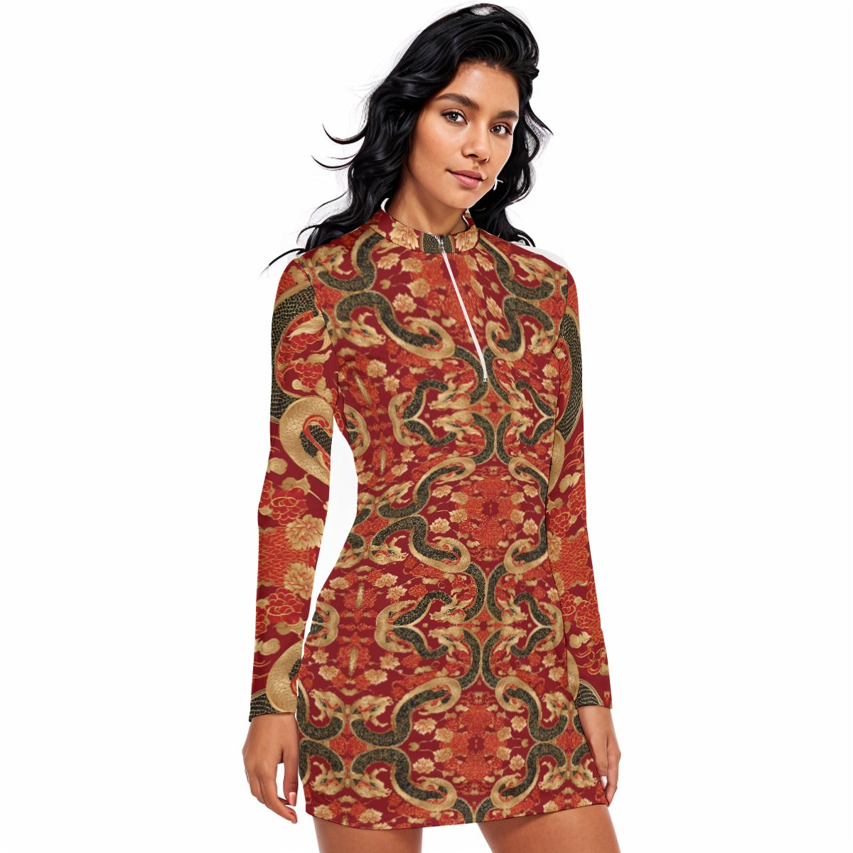 PGP Holiday Lunar Balance Zip Front Body Contour Dress - Year of the Snake Elegance