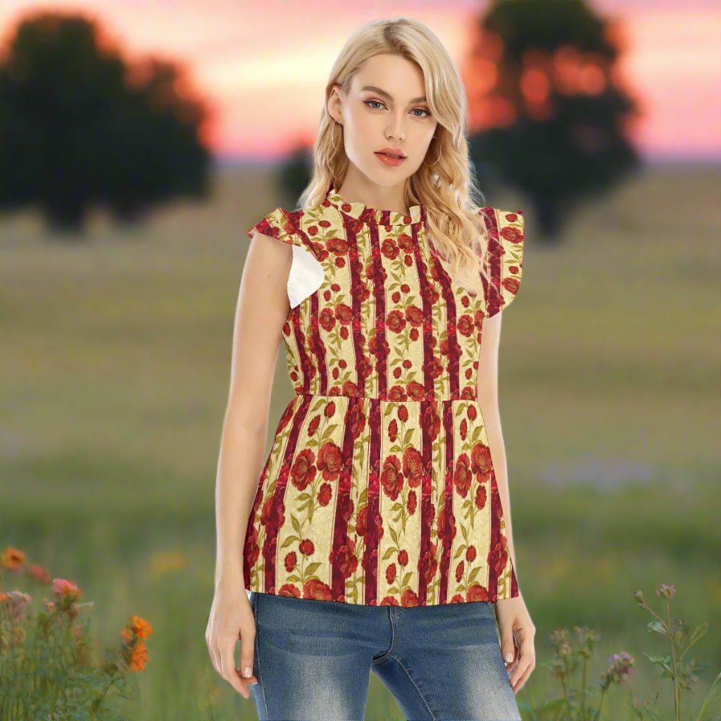 PGP Holiday Wildwood Rose Lotus Leaf Lace Blouse – Elegant & Casual Chic