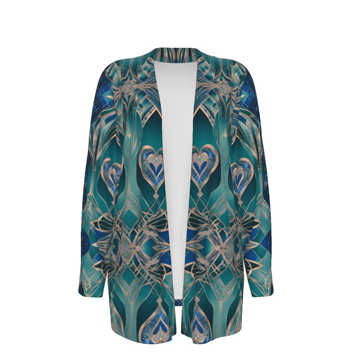 PGP Holiday Eros Époque Pocket Cardigan - Aqua Teal & Gold Art Deco Design
