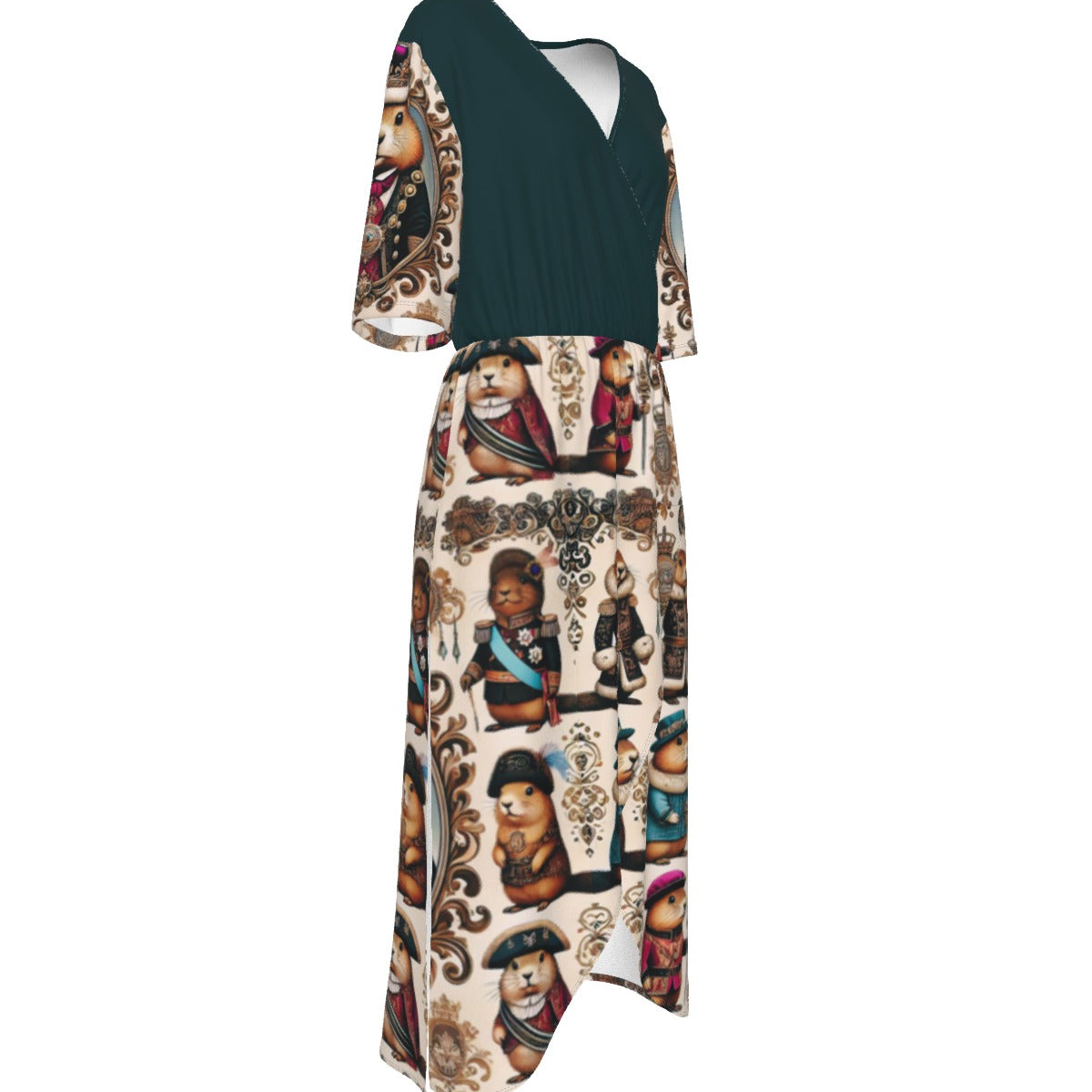 PGP Holiday Groundhog Monarchy Half-Sleeve V-Neck Sarong Gown – Effortless Elegance & Comfort!