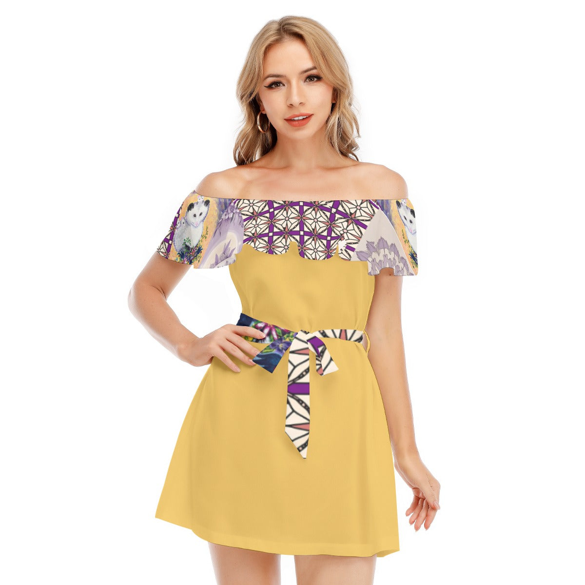 PGP Margeaux Super Mom Chiffon Lotus Leaf Dress – Off-Shoulder Ruffle Elegance for Spring Days
