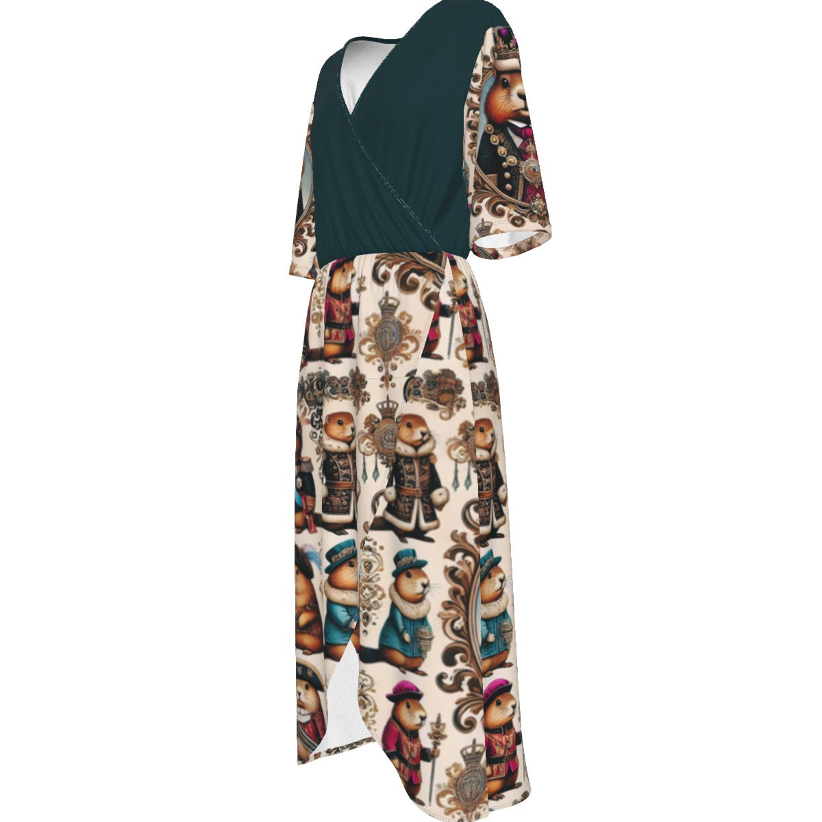 PGP Holiday Groundhog Monarchy Half-Sleeve V-Neck Sarong Gown – Effortless Elegance & Comfort!
