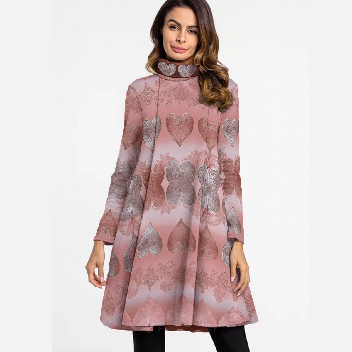PGP Holiday She Prefers Silver Line - Black Tea - "Whisper-Wrap" Loose Roll Neck Long Sleeve Dress