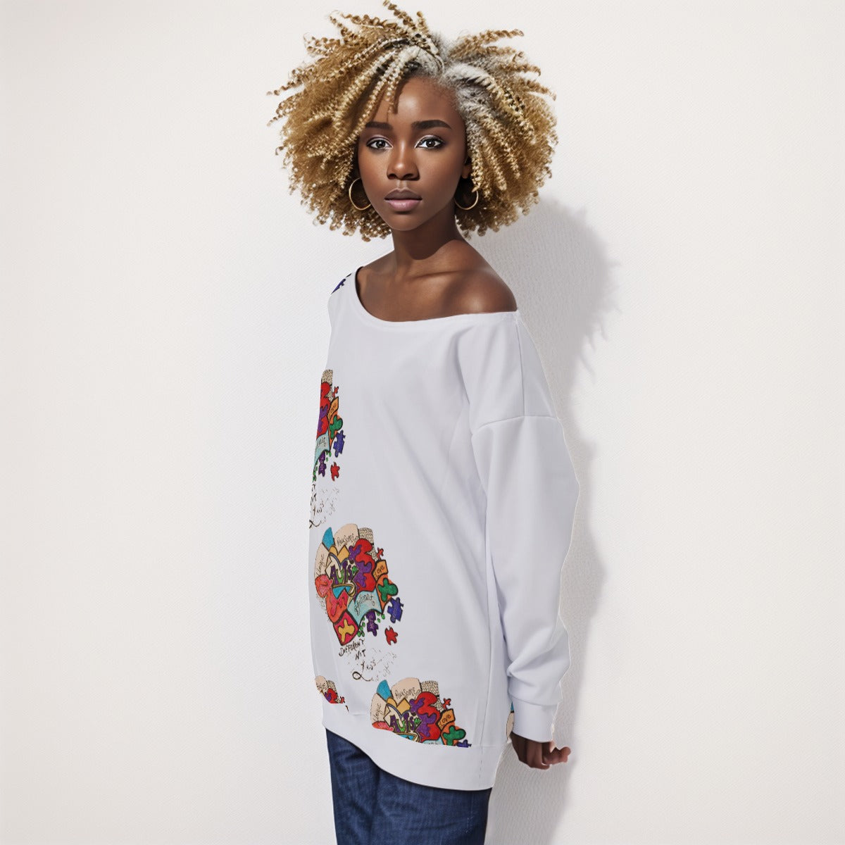 All-Over Print Oversized Women's Off-Shoulder Sweatshirt
