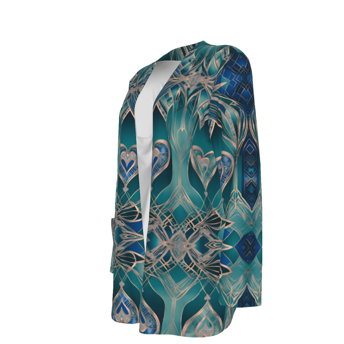 PGP Holiday Eros Époque Pocket Cardigan - Aqua Teal & Gold Art Deco Design