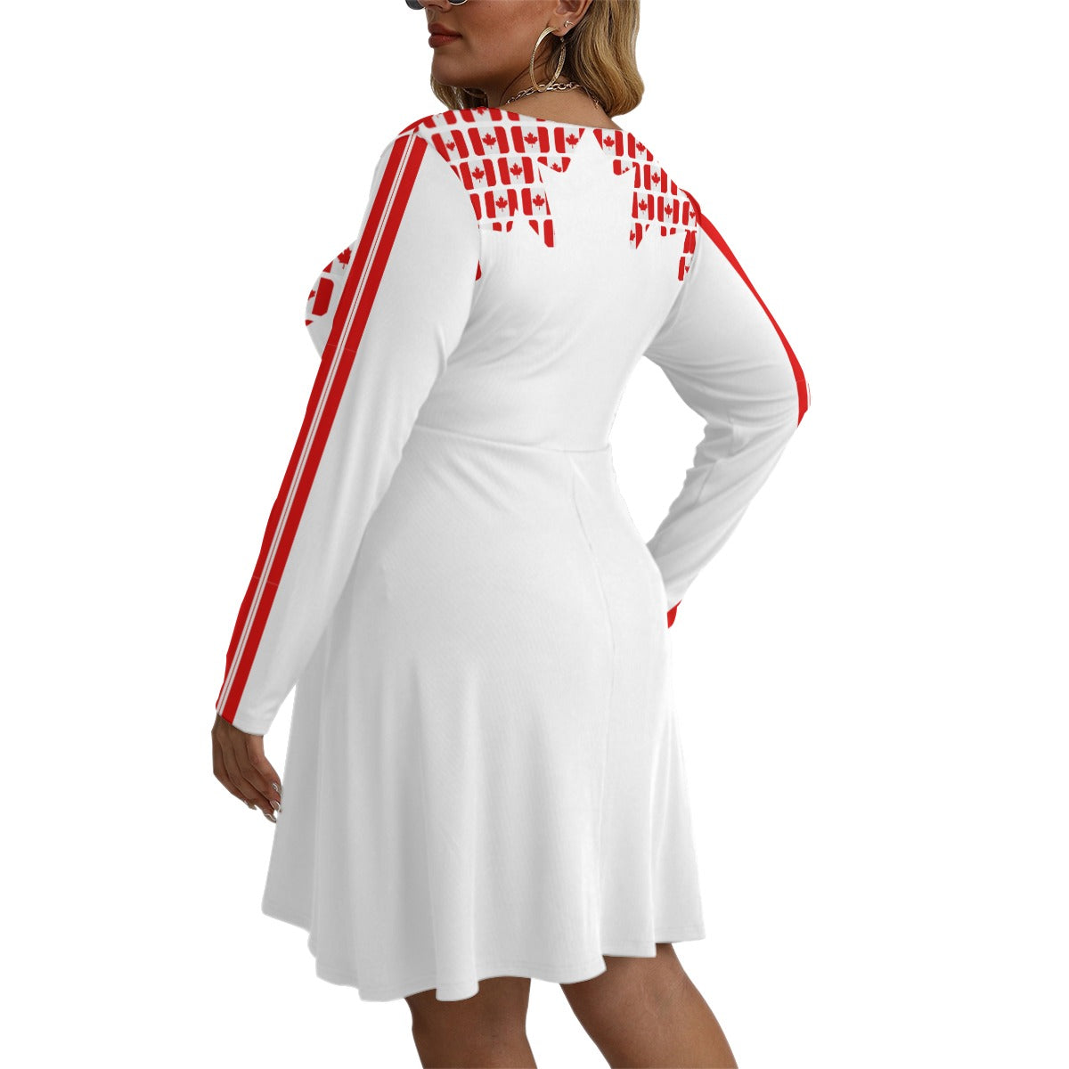 PGP Holiday Canadian Flag Day V-Neck Long Sleeve Dress – Plus Size | PGP Holiday